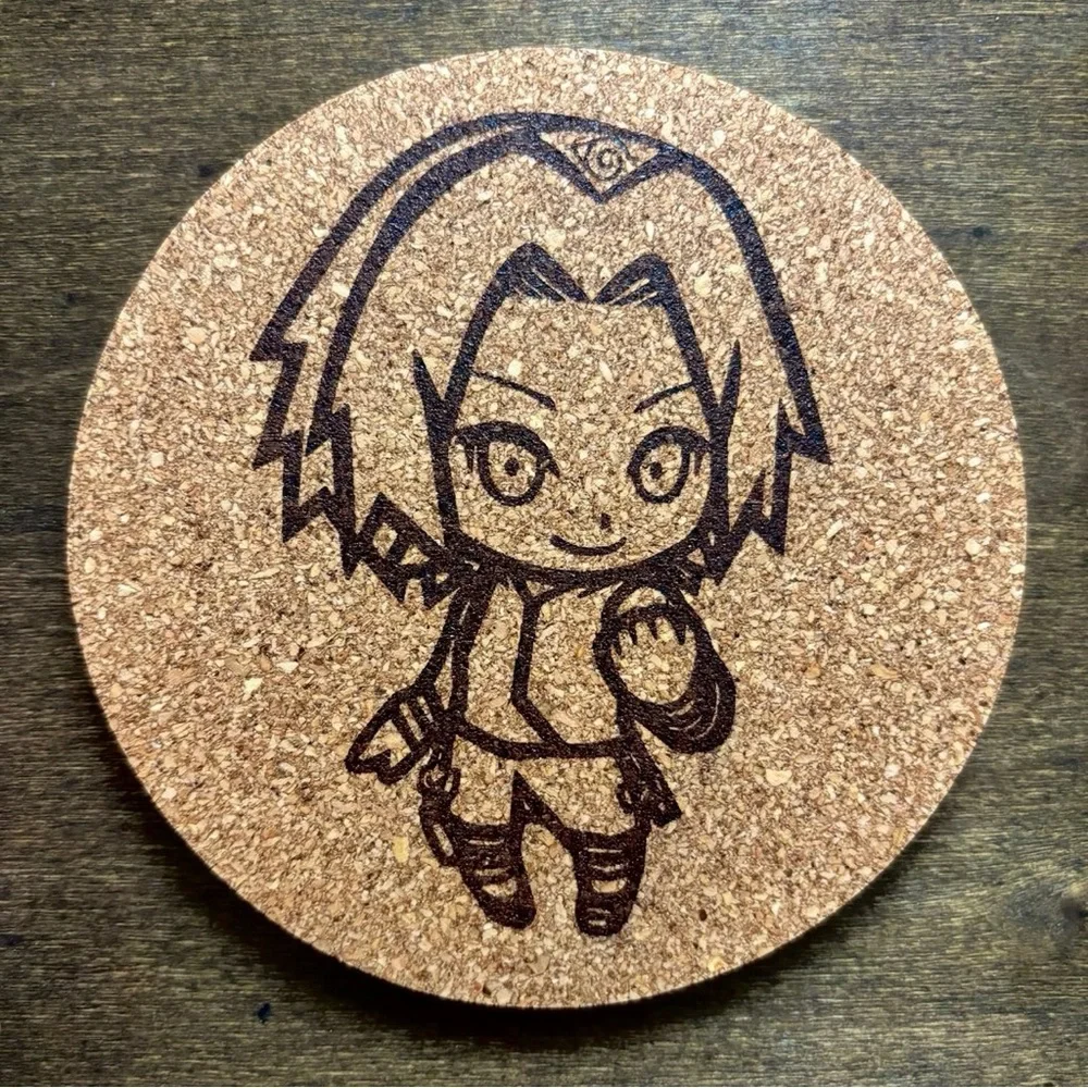 Naruto Sakura Chibi Style Laser Engraved Cork Coaster
